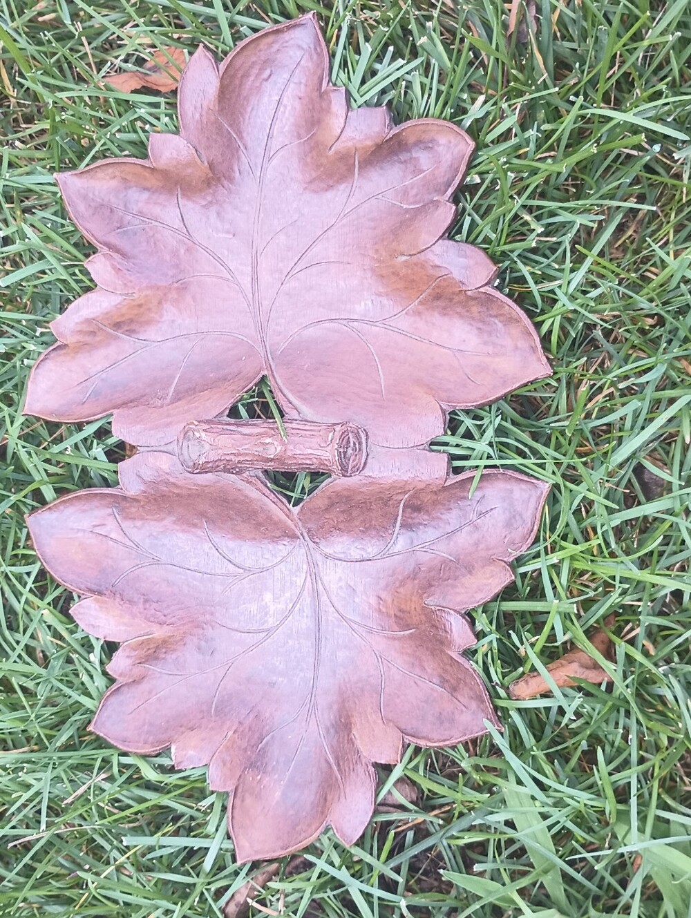 Syroco Wood Style Double Leaf Rustic Autumn Maple Leaf Twig Handle Burlwood Like